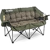 Double Camping Chairs Padded Loveseat Chair for 2 Person - Heavy Duty Oversized Camping Couch for Adults Outdoor Lawn Beach - Portable Folding Sofa with Cup Holders and Carry Bag, Green