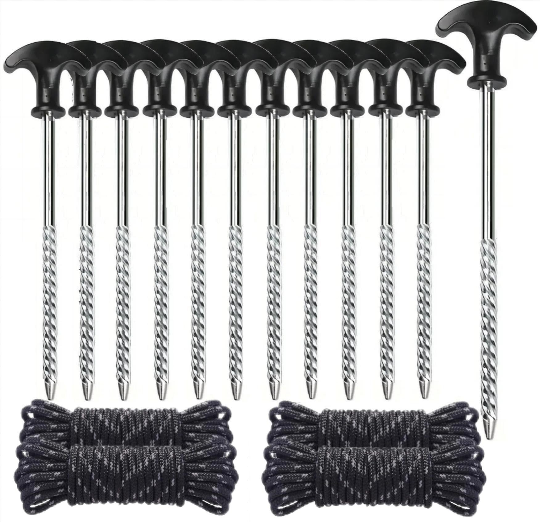 Tent Pegs, 12 Tent Pegs, Camping Screw Pegs, Tent Cord for Hard Floors, Garden, Camping, Fishing and Camping, Hard Ground Pegs, Strong Tent Pegs for Screwing Sand Pegs 2025 (Pack of 12)