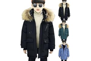 Boys Puffer Parka Coats Faux-Fur Hood Winter Waterproof Jackets Kids Outdoor Hiking Insulated Padded Warm Outwear