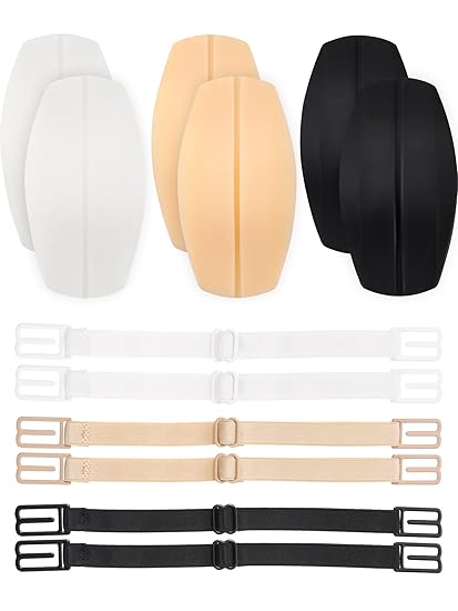 3 Paar Bra Gurt Kissen Halter Silikon Schulter Protektoren Pads mit 6 Stück Anti Rutsch Elastik BH Gurt Klammer Halter, Weiß,