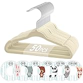 VIS'V Baby Hangers, 11 Inch Velvet Kids Hangers with 6 Pcs Clothes Size Dividers, Infant Toddler Nursery Closet Organization, Non Slip, Beige, 50 Pcs