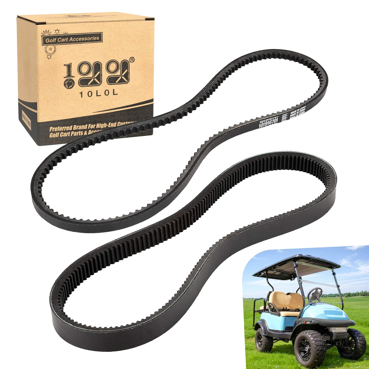 Photo 1 of 10L0L Clutch Drive Belt & Starter Generator Belt Kit for Club Car DS 1997-up, Club Car Precedent 2004-up Gas Golf Cart, Replace OEM 101916701 1016203