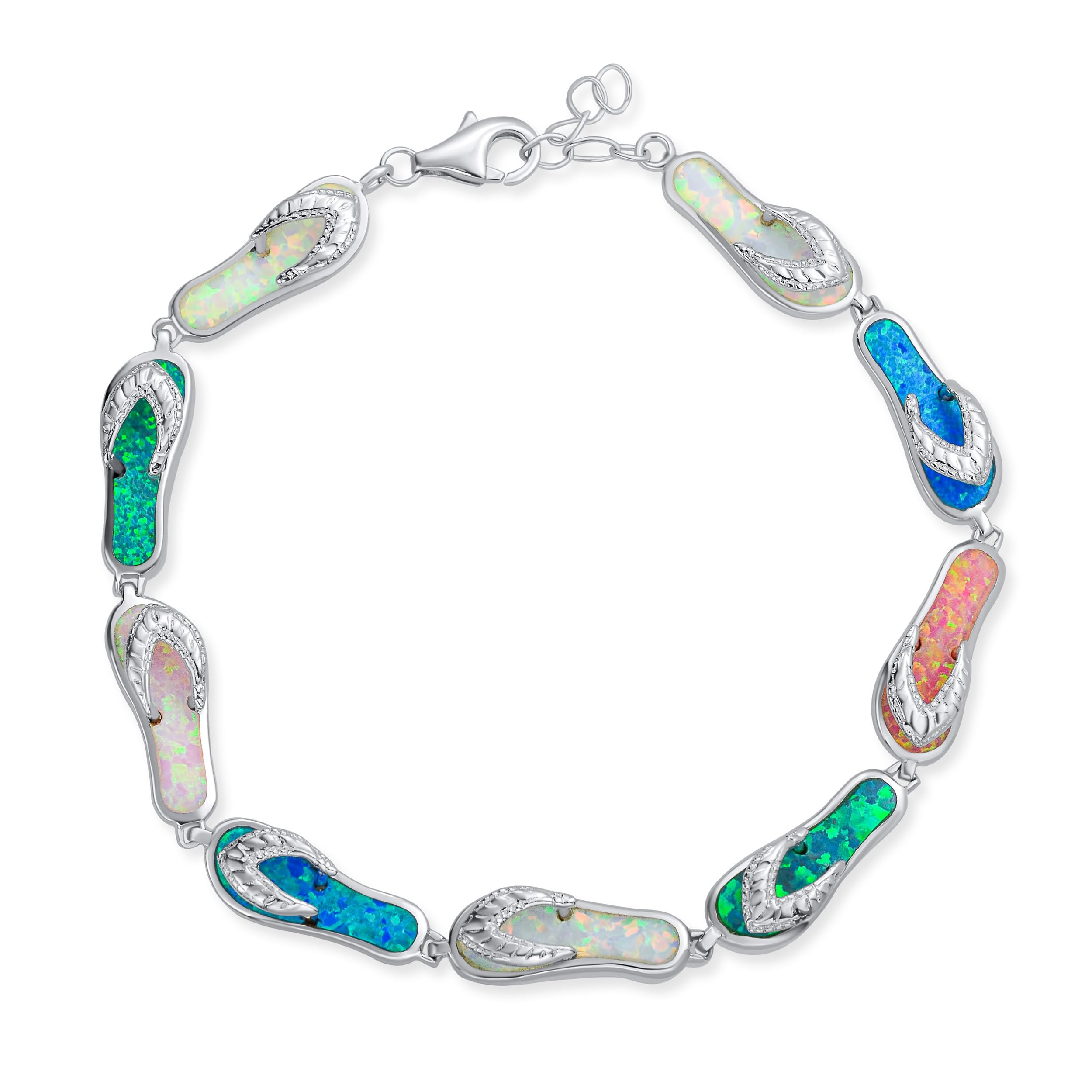 Bling Jewelry Tropical Vacation Beach Multi Color Flip Flop Sandal Created Opal Bracelet For Women .925 Sterling Silver — image 1