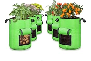 SCENGCLOS 6 Pack 10 Gallon Grow Bags, Sealed Window Planter Bags, Breathable Thickened Non-Woven Fabric Plant Pots with Access Flap, Garden Planting Bags for Grow Potato,Tomato,Carrot