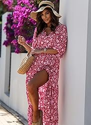 miduo Womens Maxi Dress Summer Fashion V Neck Short