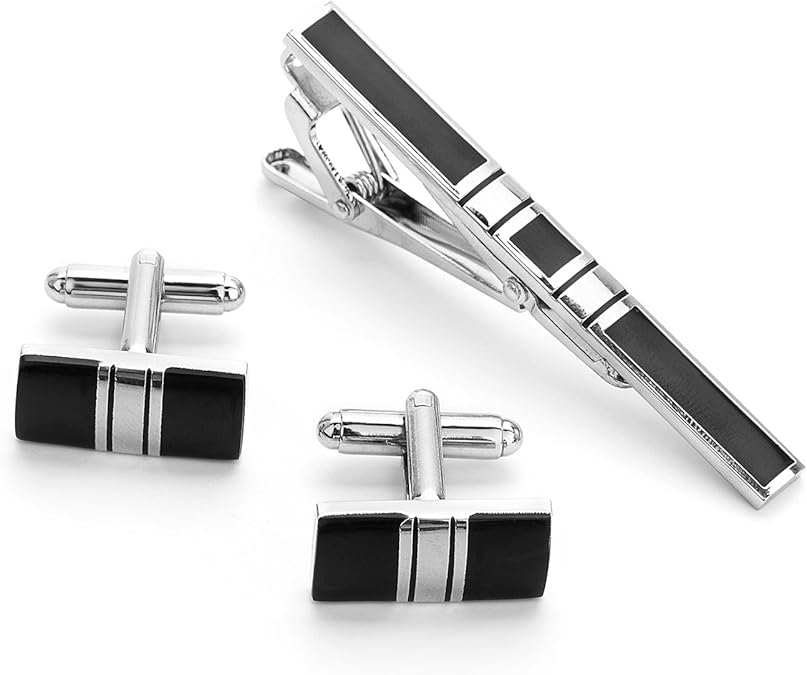Mens Cufflinks and Tie Clip Set Business Necktie Clip Tie Bar Shirt