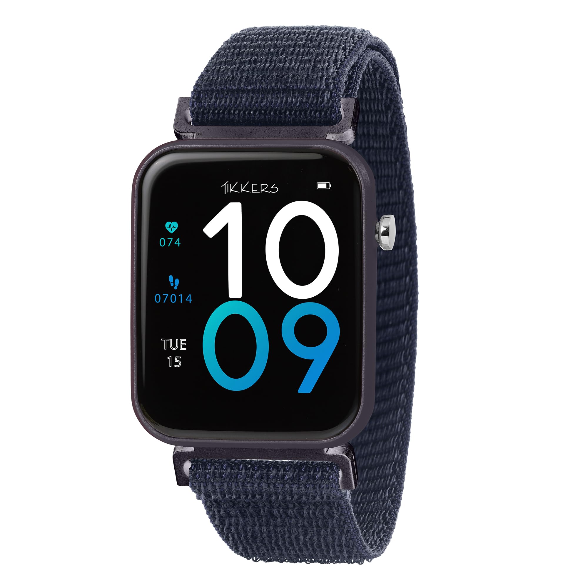 Tikkers Kids Series 13 Smart Watch with Fitness Tracker, Alarm Clock, Camera, GPS Connection, Heart Rate Monitor, Step Counter, Touch Screen, Navy Riptape Strap