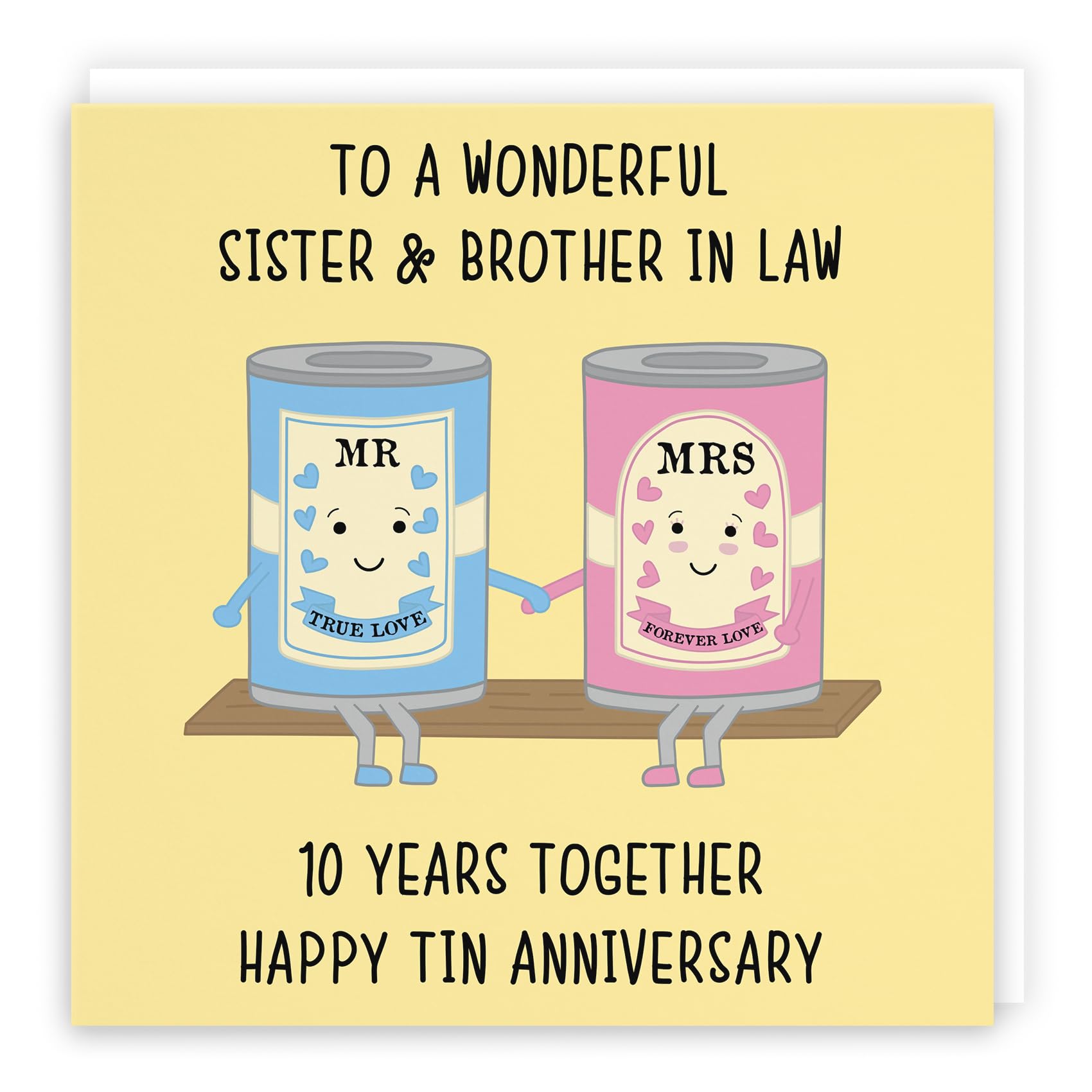 Hunts England - Large Sister And Brother In Law 10th Anniversary Card - To A Wonderful Sister & Brother In Law - 10 Years Together - Happy Tin Anniversary - Iconic - Large - 210 x 210 mm - Cute Card — image 1