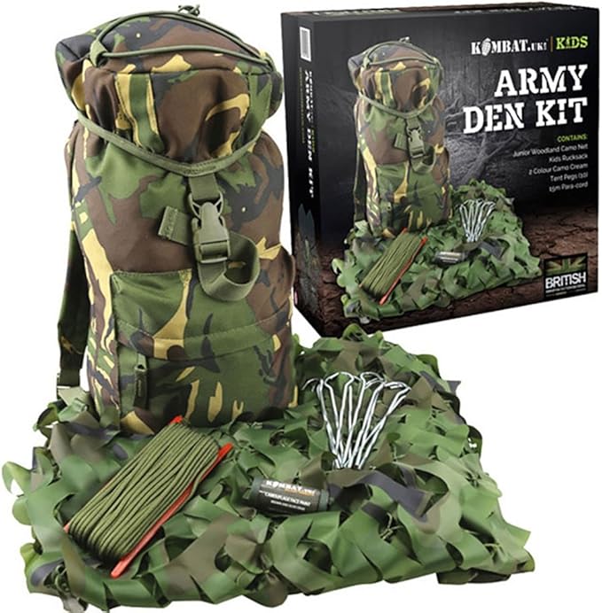Army Tactical Kids Army Play Den Camp Kit Rucksack Camo Net Pegs