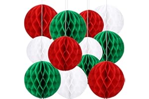 BestoFun 12 PCS Christmas Honeycomb Balls Red Green White Christmas Party Decors Hanging Honeycomb Decorations for New Year Winter Holiday Decorations