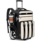 MATEIN 2 In 1 Rolling Backpack for Women with Shoulder Strap, Flight Approved Luggage Travel Backpack with Large Wheels, Anti Theft Big 17 inch Roller Suitcase Laptop Bag with USB Port, Black White