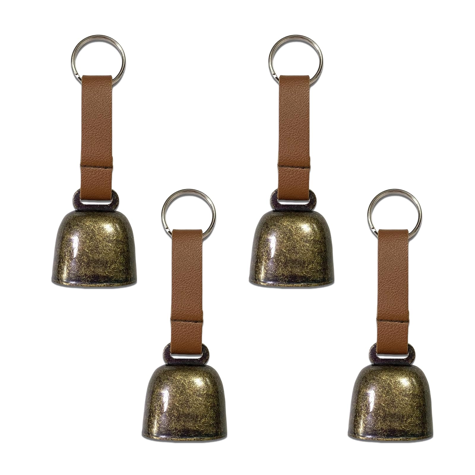 4 Pack Small Cow Bell for Dog Collar with Leather Strap, Bear Warning Bell, Loud Cowbell, Anti-Lost Grazing Copper Training Bells, Pet Tracker Noise Maker for Puppies Cat Horse Sheep Goat