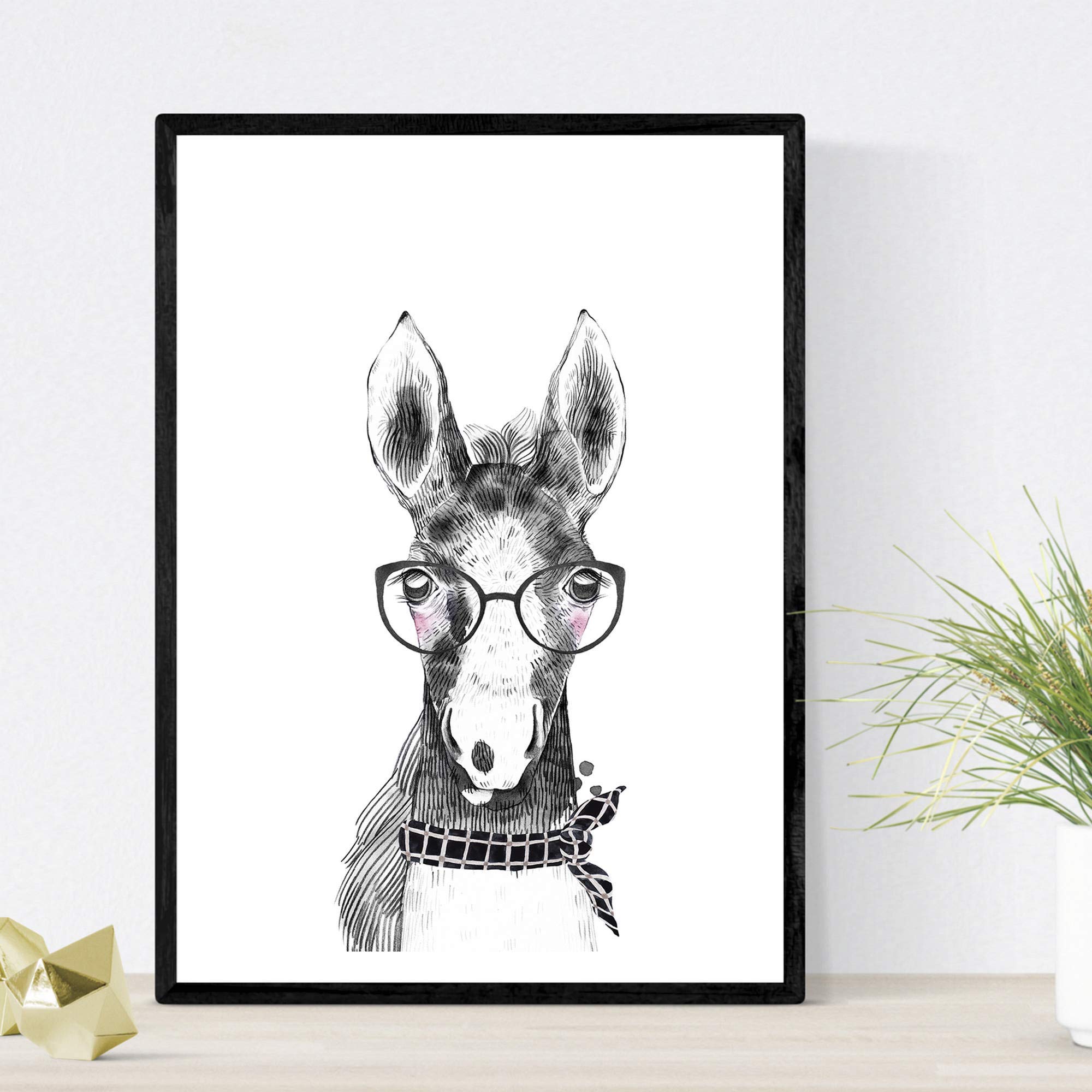 Nacnic Horse Infant sheet drinks with glasses and scarf aminals Poster Children A4 Size Unframed
