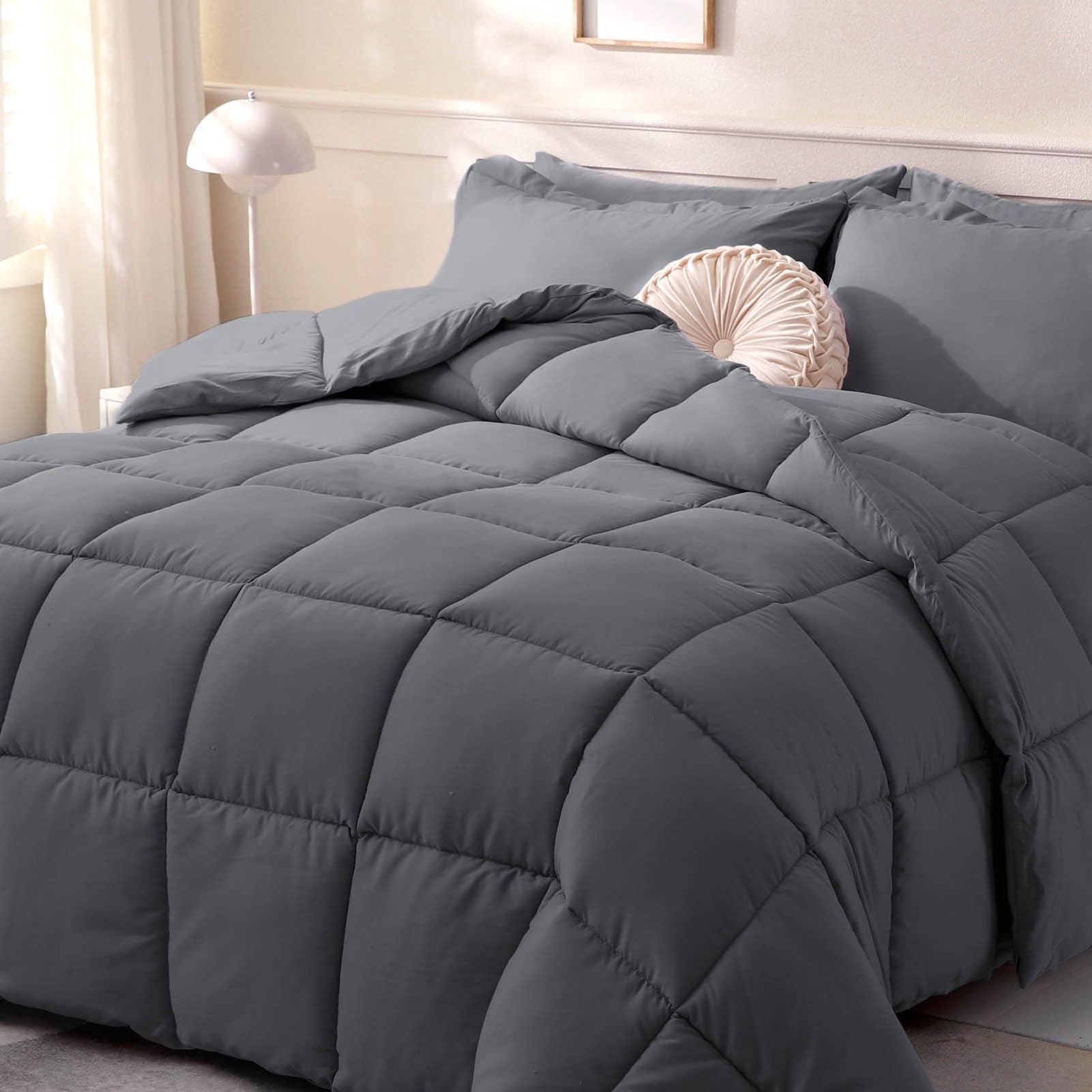 Photo 1 of DOWNCOOL Comforters Oversize King Size, Dark Grey All Season Duvet Insert, Lightweight Quilt, Down Alternative Hotel Comforter with Corner Tabs (Dark Gray, Oversize King 116x98 Inches)
