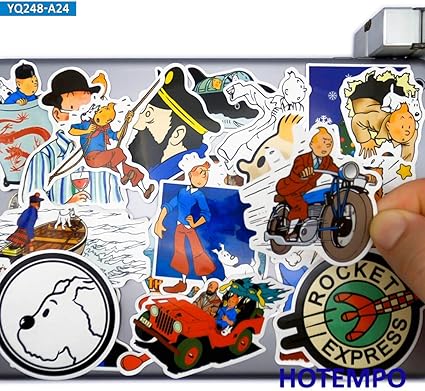 Blour 24pcs Avventure Divertenti Cartoni Animati Adesivi In Stile Tintin Giocattoli Per Bambini Fai Da Te Laptop Valigia Custodia Per Cellulare Custodia Adesivo Adesivo Anime Amazon It Elettronica