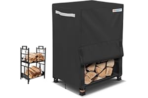 AKEfit Firewood Rack Cover 17in - 420D Wood Rack Cover Waterproof & Heavy Duty, 17in Outdoor Log Pile Holder Covers Storage for 17in Standard Fire Wood Rack Stands (14 x 17 x 30 Inch)