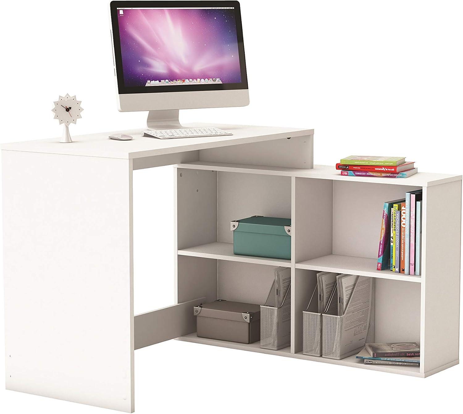 Demeyere 254460 Corner Desk, Wood, Pearl White, Shannon Oak, 111.9x100.7x76.7 cm - Image 3