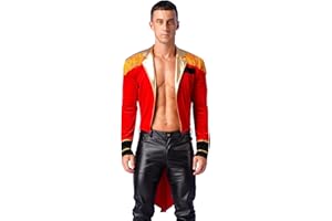 Shinsto Men's Circus Ringmaster Costume Lion Tamer Tailcoat Long Jacket Velvet Jacket Cosplay Fancy Dress