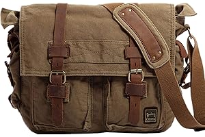 Berchirly Vintage Military Men Canvas Messenger Bag 17.3Inch Laptop