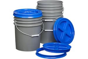 Consolidated Plastics 5 Gallon Gray Food Grade Buckets + Blue Gamma Seal Lids, BPA Free Container Storage, Durable HDPE Pails, Made in USA (3 Pack)