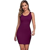 Qaffier Women's Mini Dress Summer Tank Dress Ribbed Crew Neck Sleeveless Basic Bodycon Mini Dresses