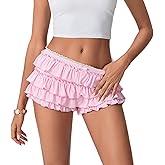 Women Y2k Lace Ruffle Layered Shorts Fairy Lolita Tiered Bloomer Shorts Summer Beach Cute Mini Pettipants