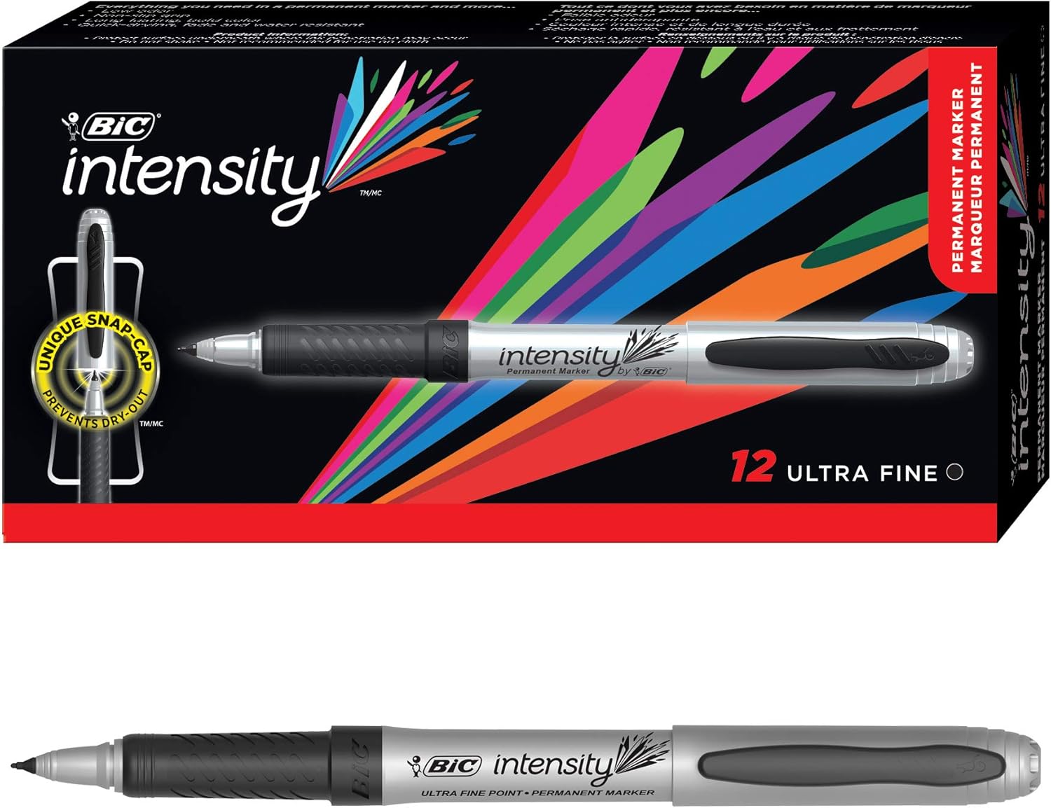 BIC Intensity Permanent Markers, Ultra Fine Point, Black, 12-Count (packaging may vary)