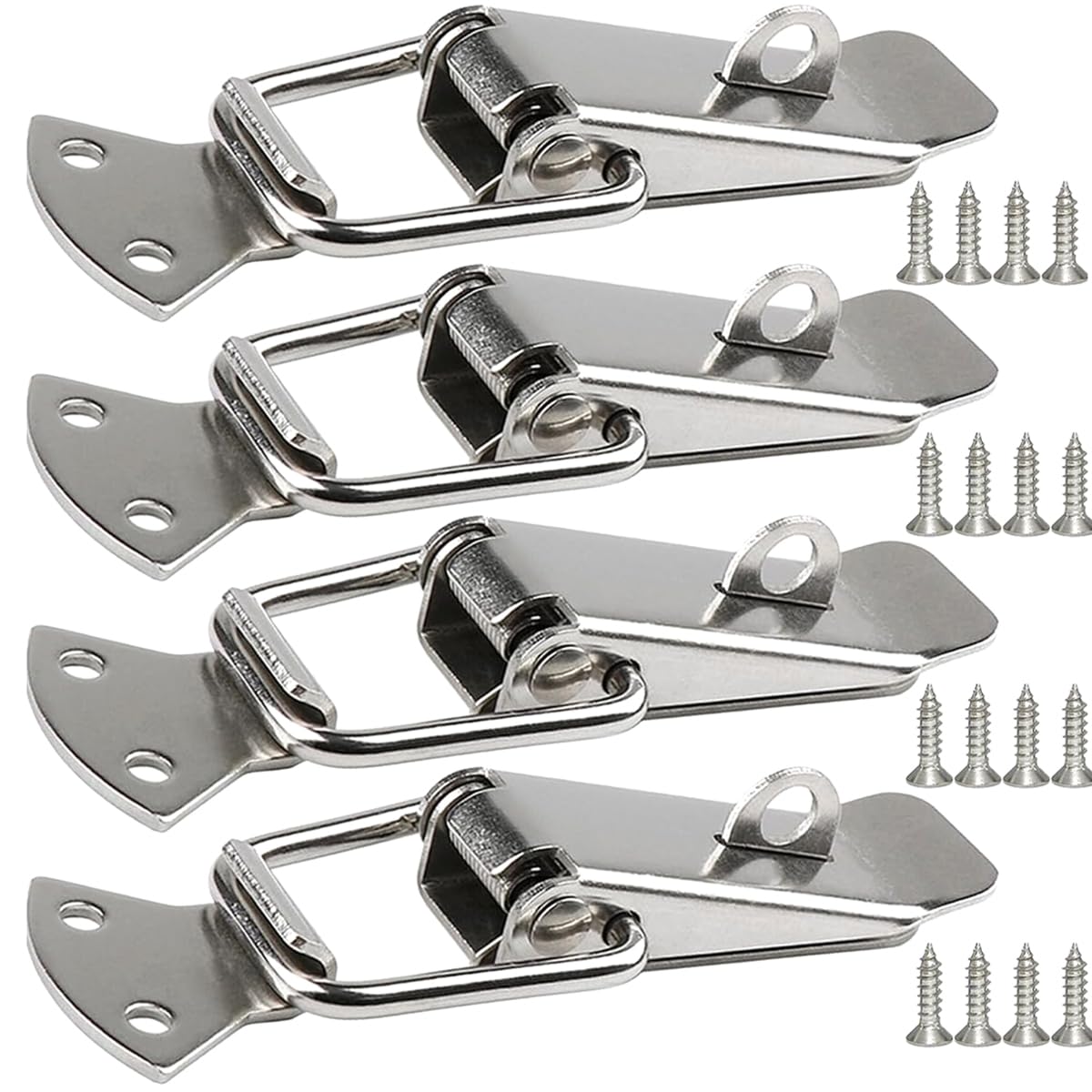 Litensh 4PCS Stainless Steel Tension Clasp with Hole for Padlock, 56MM Lever Clasp Case Toolbox Spring Toggle Locking Latch Hasp Catch Clamp Clasp Clip Lock Box Closure Cap Lock