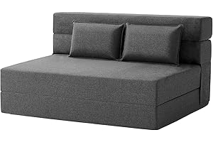 FILUXE Convertible Folding Sofa Bed - Sleeper Chair with Pillow, Modern Linen Fabric Floor & Futon Couch, Foldable Mattress for Living Room/Dorm/Guest Use/Home Office/Apartment, Full Size, Dark Gray