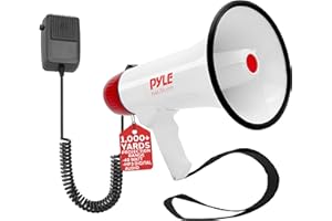 Pyle Megaphone Speaker PA Bullhorn - Built-in Siren Rechargeable Battery, Auxiliary Jack 40Watts & 1000 Yard Range - Record Function Ideal for Cheerleading Fans, Coaches or for Safety Drills - PMP48IR