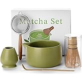 20OZ Matcha Whisk Set - 5PCS Japanese Tea Set Includes Matcha Bowl with Spout, Bamboo Whisk with Ceramic Holder, Bamboo Scoop and Sifter, Matcha Kit for Ceremony, Gift for Matcha Lovers (Matcha Green)