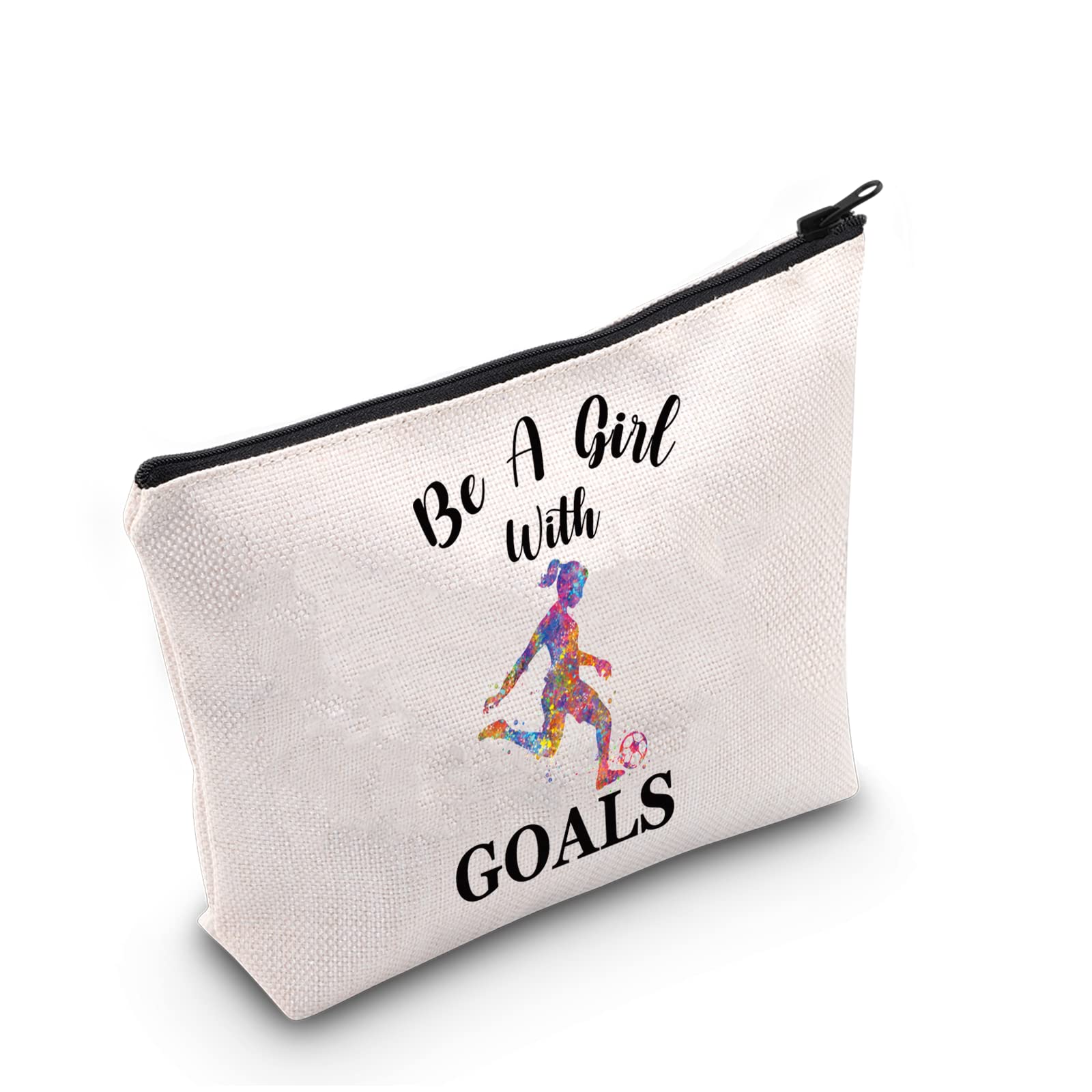 Be A Girl with Goals Makeup Bag for Soccer Players - Cosmetic Bag for Travel - Zipper Closure