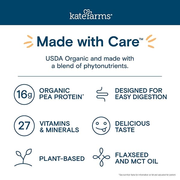 KATE FARMS ORGANIC 1.2 GLUCOSE SUPPORT SHAKE, VANILLA, 16G PROTEIN, 27 VITAMINS AND MINERALS, MEAL REPLACEMENT, 8.45 OZ (6 PACK)
