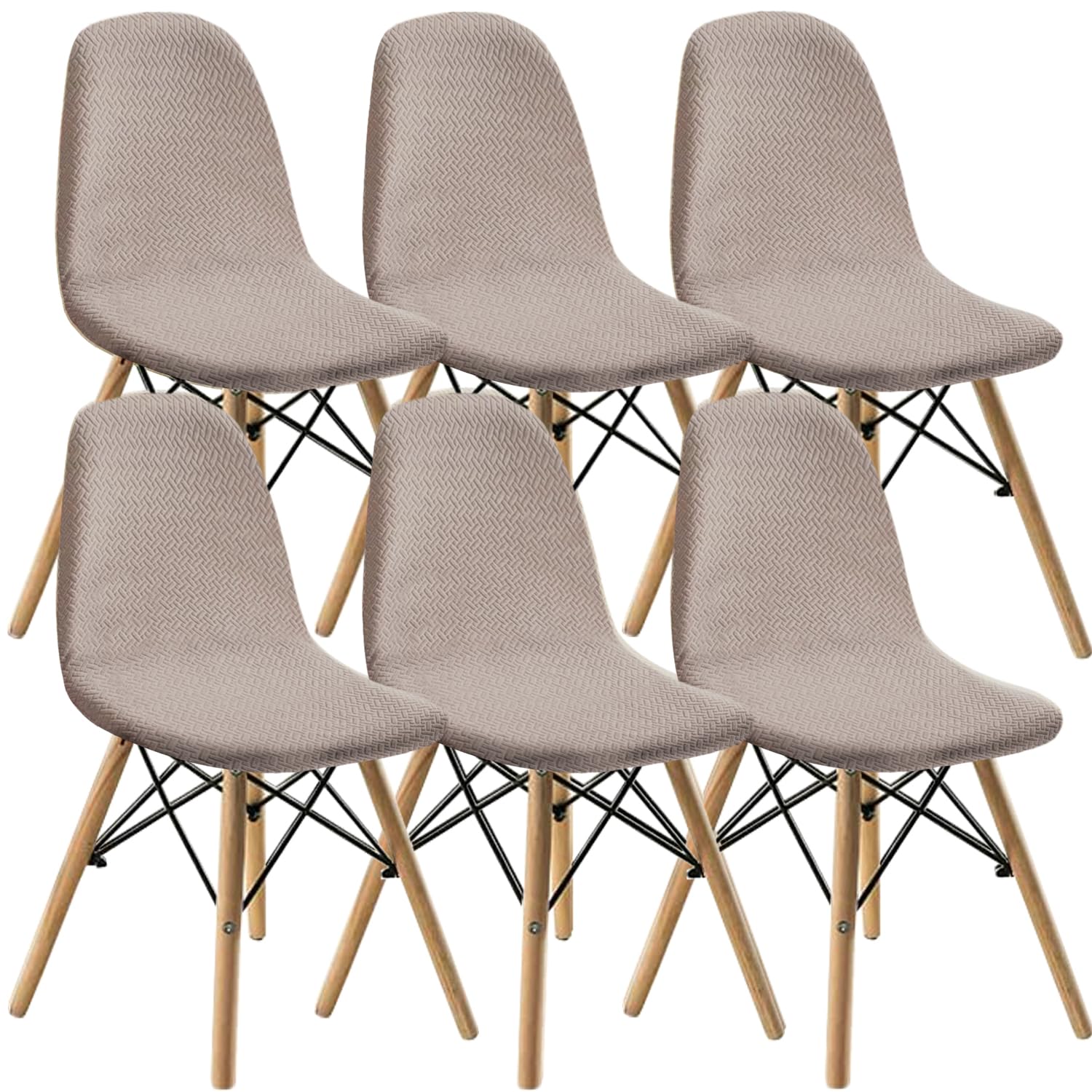 KELUINA Dining Chairs Covers Set of 2/4/6,Style Shell Dining Chair Mid Century Modern Chair Sipcover,Upholstered Dining Accent Side Chair Covers (Sand,6 PCS)