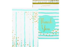 Inspired Mailers - Poly Mailers 10x13-100 Pack - Thank You Poly Mailers Confetti and Stripes (Aqua/Gold) - Mailing Bags - 10x13 Mailers Poly Bags - Packing Envelopes