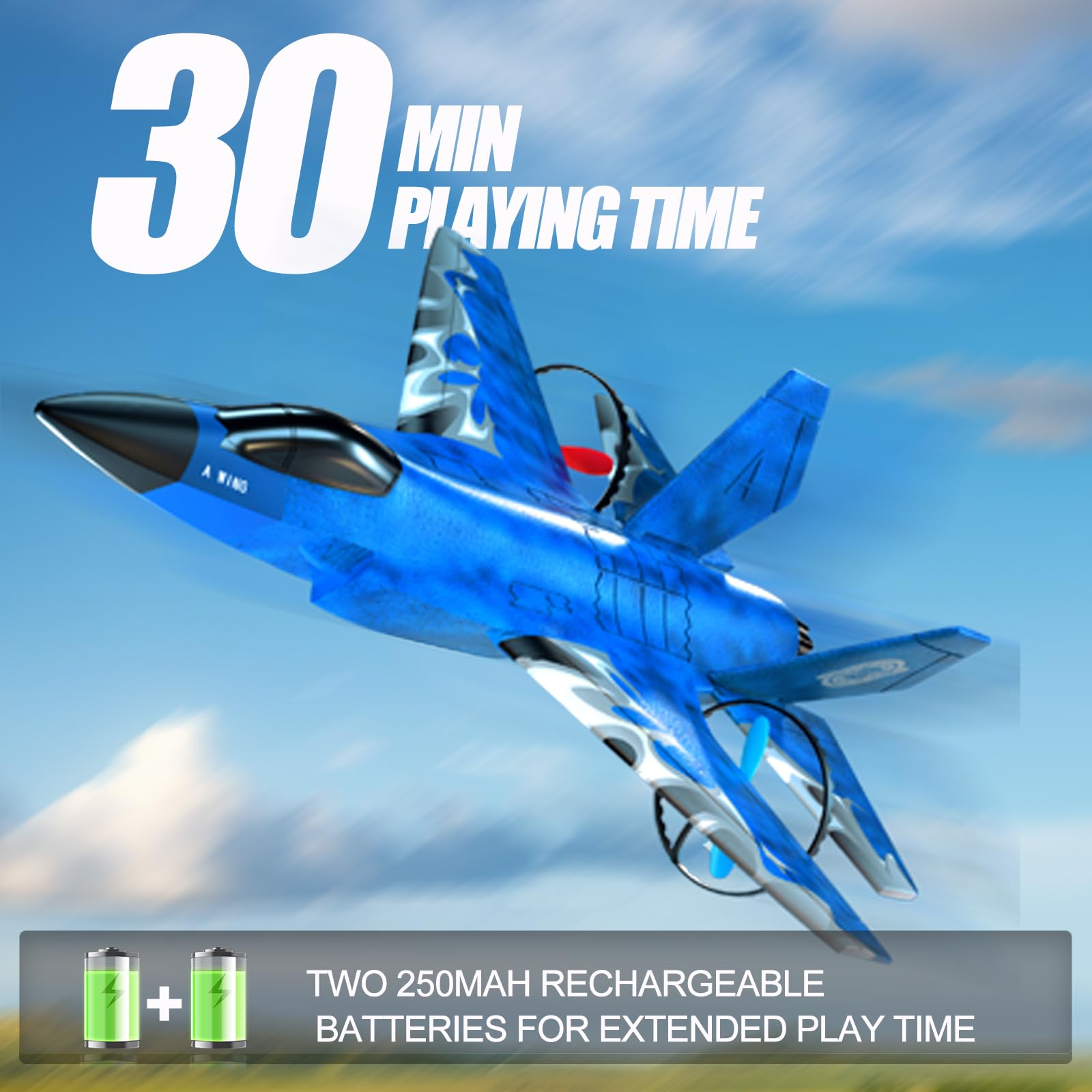 crohorizon RC Gravity Glider Airplane,Remote Control Airplane for Teen Over 14 Years of Age with 2 Batteries,2 CH Foam RC Plane Toys-Blue