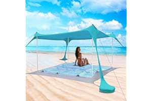 Zeepair Beach Tent Pop Up Shade Canopy Sun Shelter UPF50+ with 2 Stability Poles/Carry Bag/Ground Pegs/Sand Shovel/Windproof Ropes Portable Outdoor Family Sunshade for Beach Camping (Teal Blue, 7×7FT)