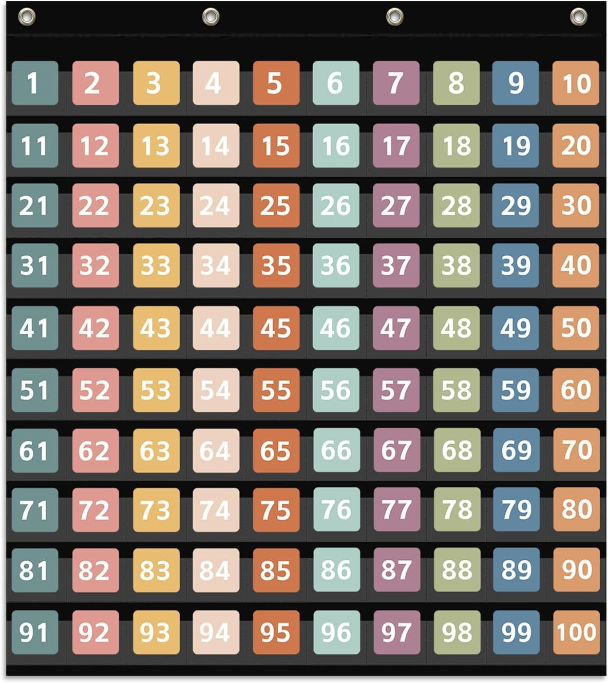 ANSTROUT Hundred Pocket Chart with 150 Pieces Boho Style Double-Sided Number Cards,Number Pocket Chart for Kids Classroom Home Counting and Organizer (Black-100 Pockets)