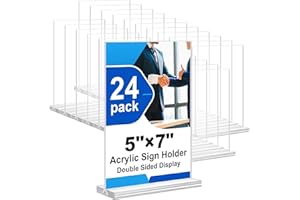 dulvus Acrylic Sign Holder 5x7 Inches 24 Pack, Double Sided Clear Display Stand Table Top Sign Paper Holder, Vertical Menu Flyer Holder, Plastic Sign Frame for Stores, Restaurants, Hotels, Office