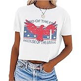 Womens American Flag Crop Tops 4th of July Patriotic Tshirt Casual Short Sleeve Crop Tee Teen Girls Crop Top
