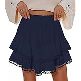 Flowy Shorts for Women Summer Casual Lace Skorts Boho High Waist Tiered Ruffle Mini Skirts
