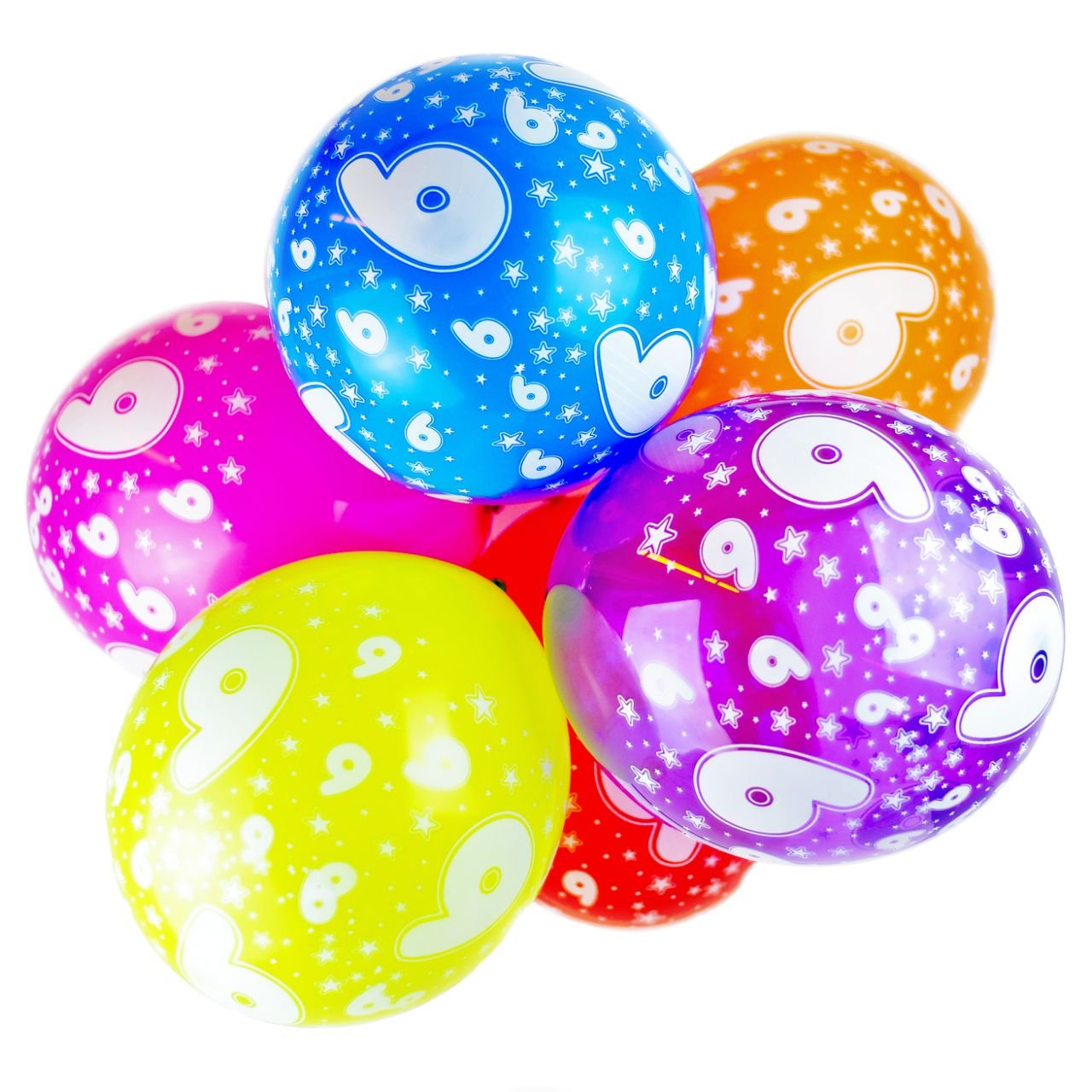 Happium 6th Birthday Balloons, 12" Multicoloured Numbers Printed Latex Age Balloons, Digit 6 for Girls Boys 6 Year Old Birthday Decorations, 6th Anniversary Party (Pack of 10)