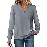 EADINVE Womens Casual Sweatshirts Long Sleeve V Neck Fleece Pullover Side With Pocket Cute Loose Fit Fall Tops 2025