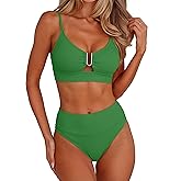 ANRABESS Bikini Sets for Women Summer High Waisted 2 Piece Bathing Suit Ribbed U-Wire Cutout Swimsuit Beach Vacation 2026