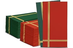 Christmas Napkins Disposable – Set of 52 Red Green Paper Dinner Napkins For Christmas with Gold Trim, 26 Napkin Each Color Pe