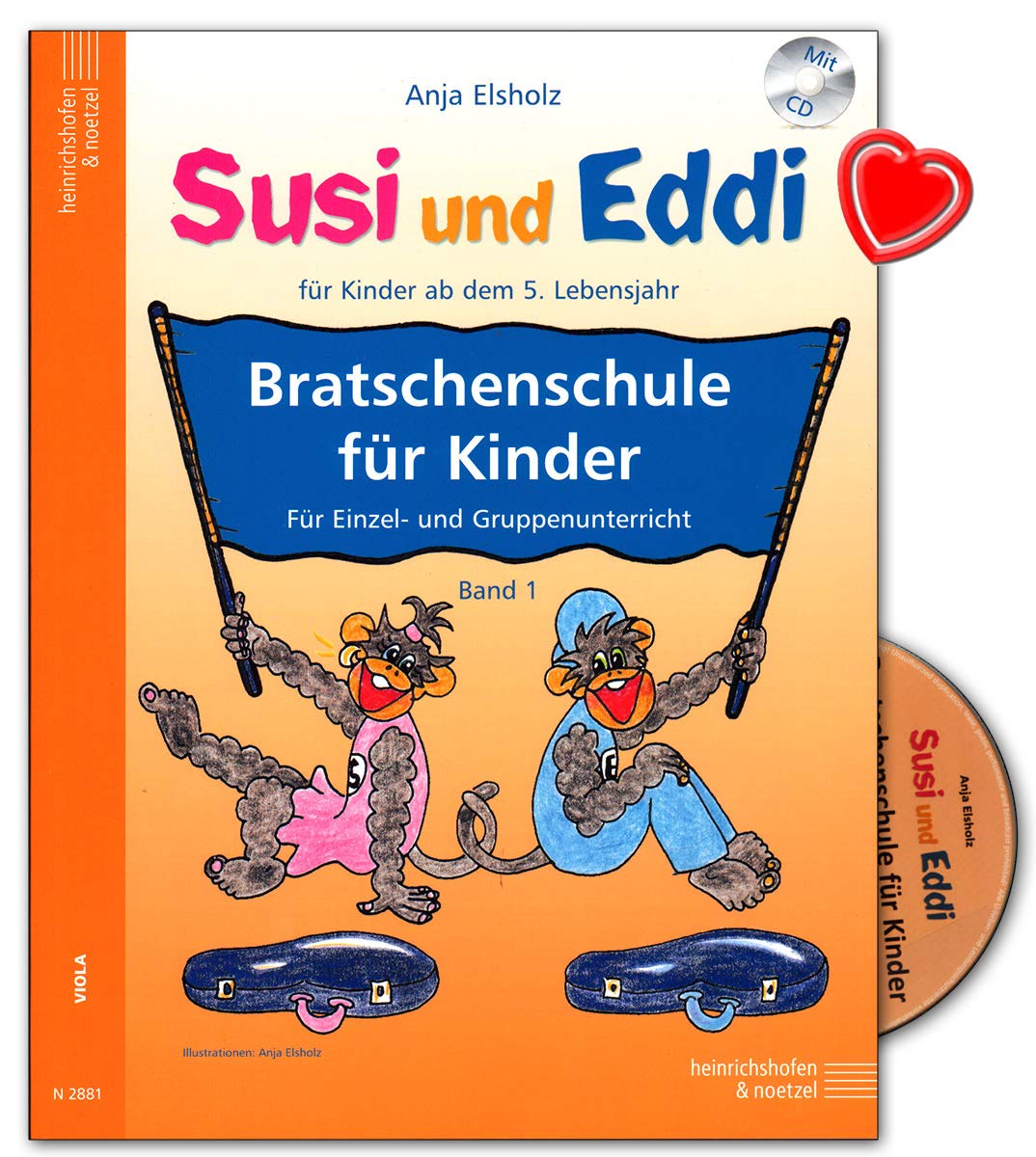Susi and Eddi - Viola School for Children from 5 Years - Music Edition + CD - Play Score with Colourful Heart-Shaped Music Clip