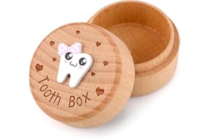 3D Carved Tooth Fairy Box, Wooden Tooth Storage Case Box for Lost Teeth Milk Tooth Keepsake Holder for tooth Saver Container 