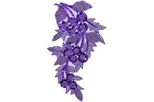 SAIXCCS 1pc Large Flower Rhinestone Applique Purple, Embroidery Sequin Patches for Clothes,Beaded Lace Applique for Wedding Bridal Dress Bodice Hat Sewing Craft for Girl Embellishment(Purple)