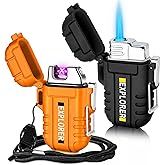 2 Pack Waterproof Lighter Outdoor Windproof Torch Lighters Dual Arc Butane Electric Lighters USB Rechargeable Lighters Flamel