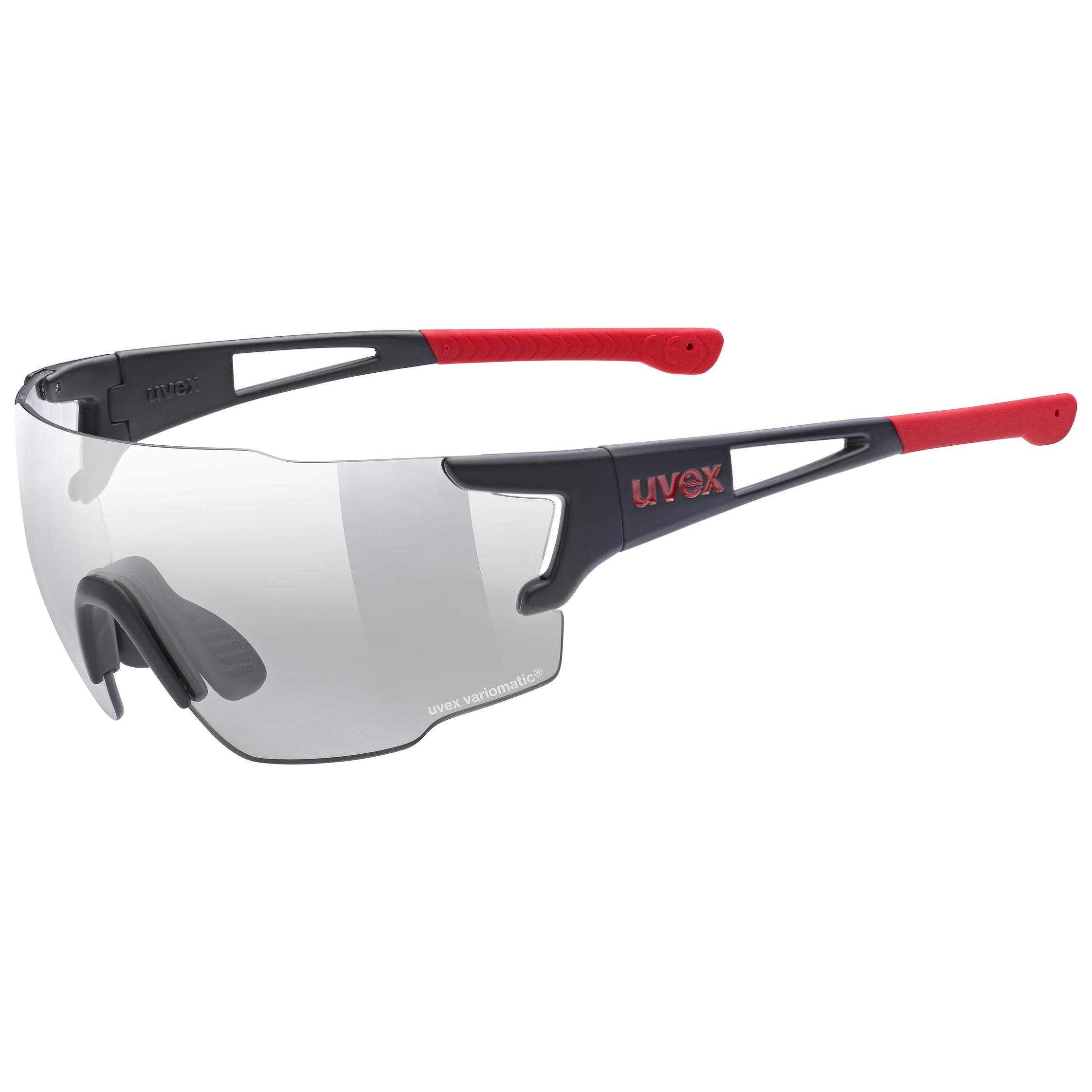 Uvex Sportstyle 804 V - Sports Sunglasses for Men and Women - Self-Tinting Lenses - Anti-Fog Technology - Black Matt Red/Smoke - One Size